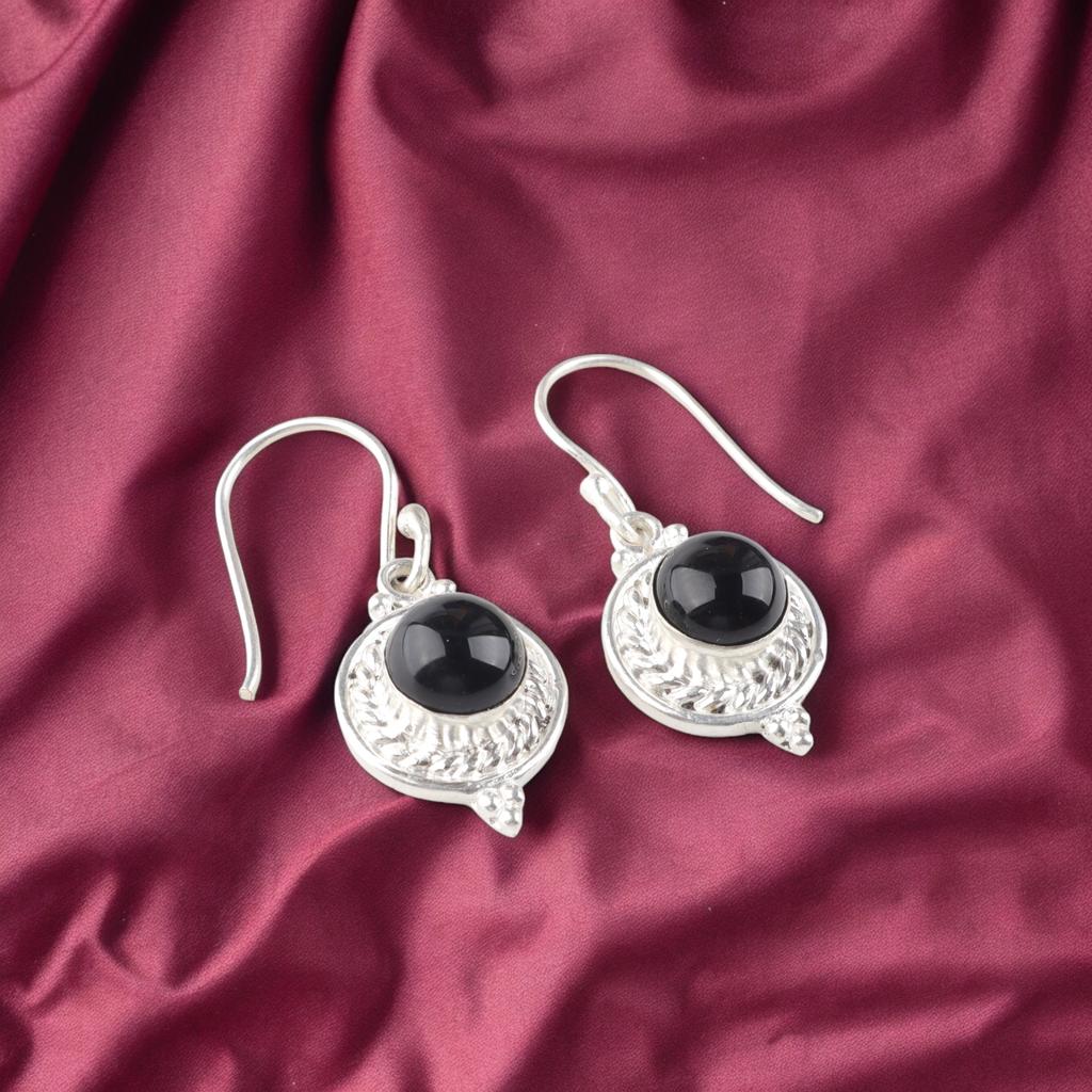Black Tourmaline Gemstone 925 Sterling Silver Jewelry Handcrafted Earrings 1.43" EE-117-28