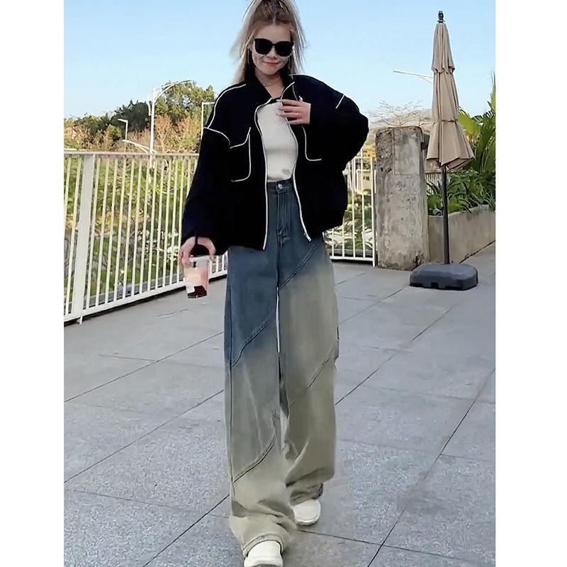 

Women s High Waist Color Block Retro Gradient Wide Leg Jeans - Spring & Autumn Collection S recommended under 95 jin