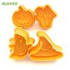4pcs Halloween Pumpkin Ghost Theme Plastic Cookie Cutter Plunger Fondant Sugarcraft Chocolate Mold Cake Decorating Tools