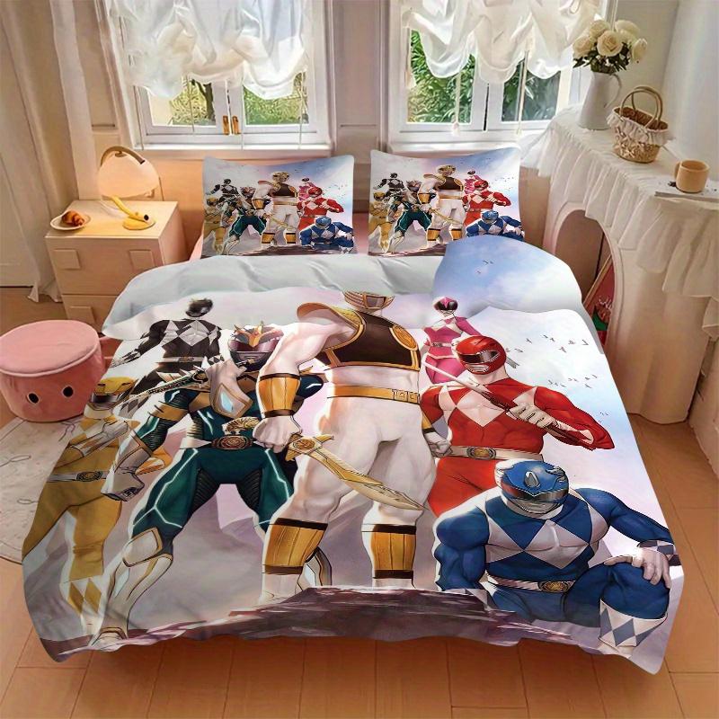 3dílná sada povlaků na peřinu s tématikou Power Rangers (1 Povlak na přikrývku + 2 Povlaky na polštář Bez výplně), Tisk ve vysokém rozlišení pro domácnost a kolej.F064