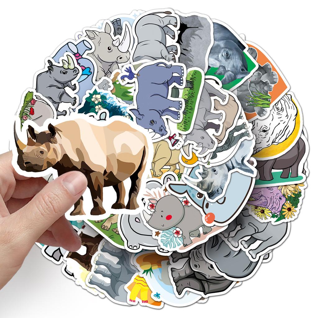 50 Rhino Doodle Cartoon Animal Children's Gu Card DIY Skateboard Mobile Ticket Sticker Waterproof