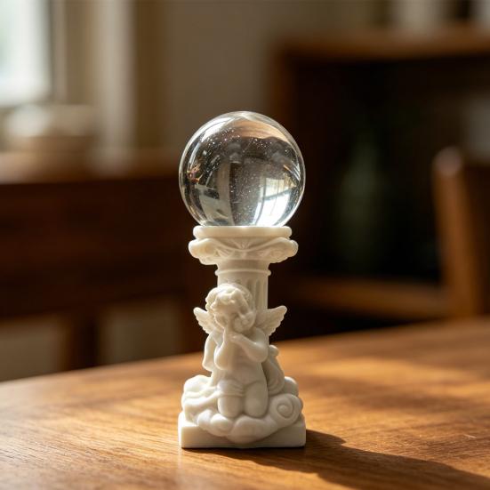 Crystal Ball Stand Resin Ornament Retro Roman Column with Angel Relief Decorative Display