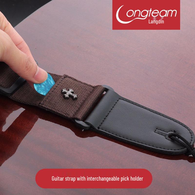 Cotton Folk Acoustic Guitar Strap with Pick Holder - Musical Instrument Accessories for Electric Guitar & Bass