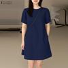 ZANZEA Women Casual Round Neck Solid Color Summer Short Sleeve Dress