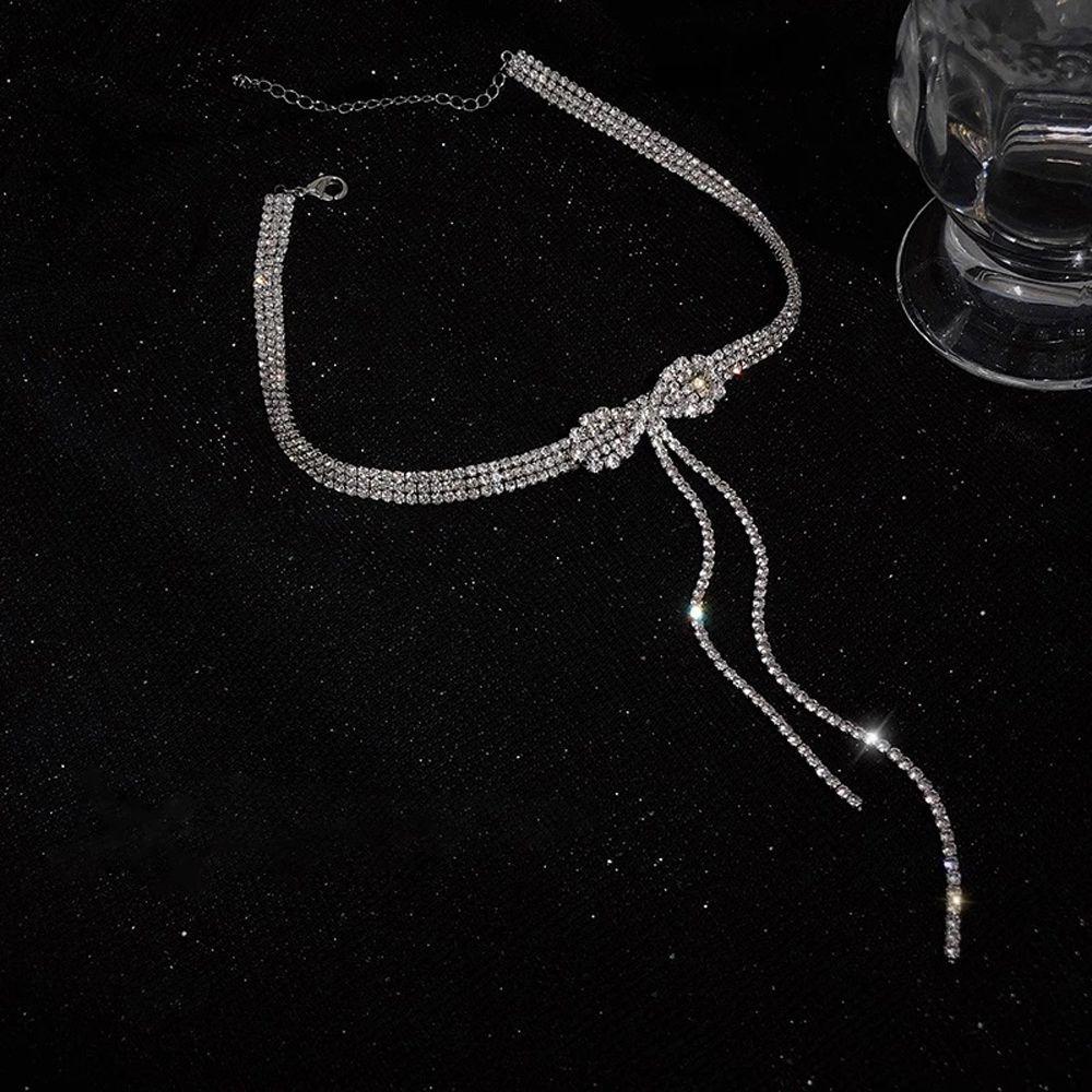 For Girls Geometric Tassel Chain Bow Woman Clavicle Choker Neck Jewelry Crystal Korean Necklace