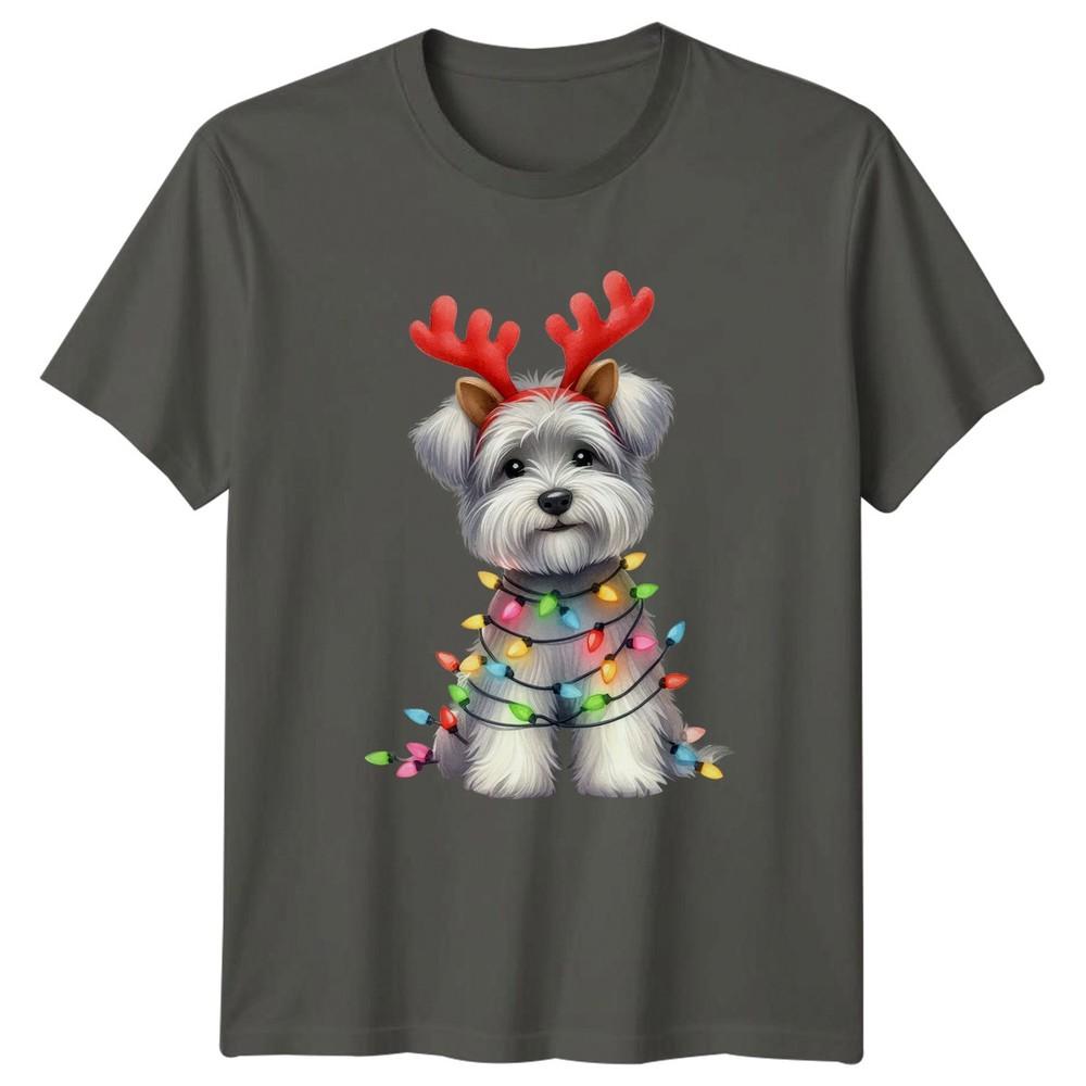 Christmas Dog Lights Reindeer Holiday Unisex Unisexs Graphic Tee T Shirt