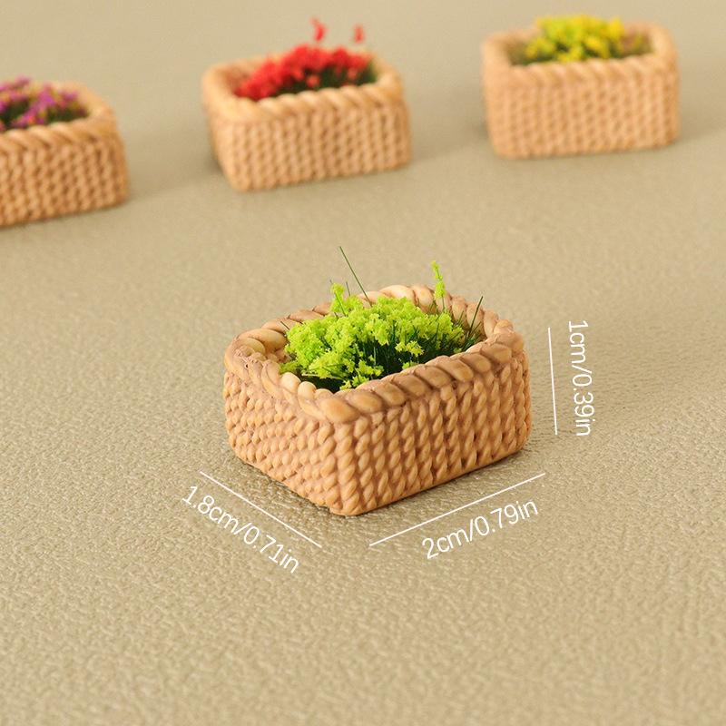 1:12 Dollhouse Miniature Bamboo Weaving Flower Basket Plant Ornament Mini Green Plant Pot Potted Garden Home Model Decor