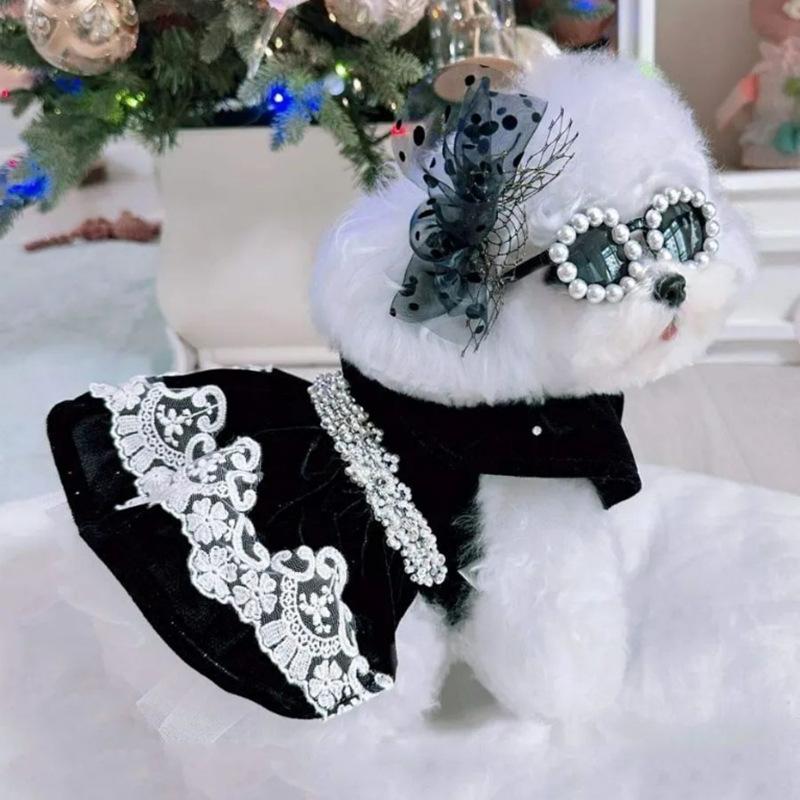 

Velvet party dress dog clothes autumn and winter warm teddy bear two feet princess style pet skirt XXL (recommended weight 15-10kg)