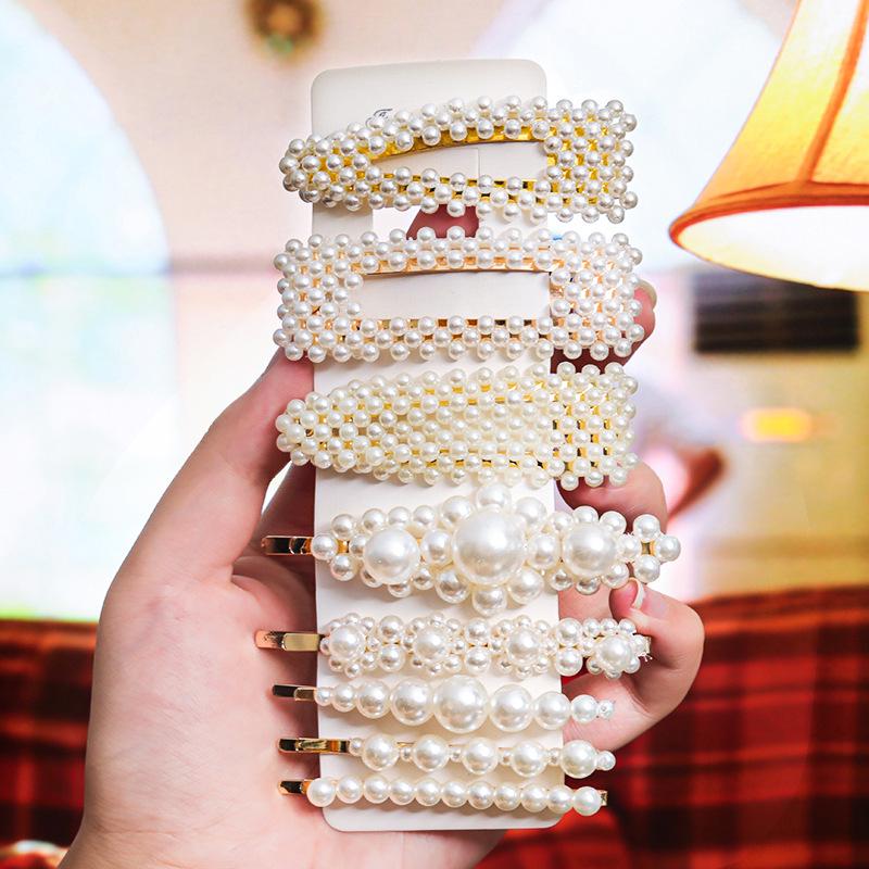 Korean Celebrity BB Hair Clip Set - Pearl Bow & Bangs Accessories