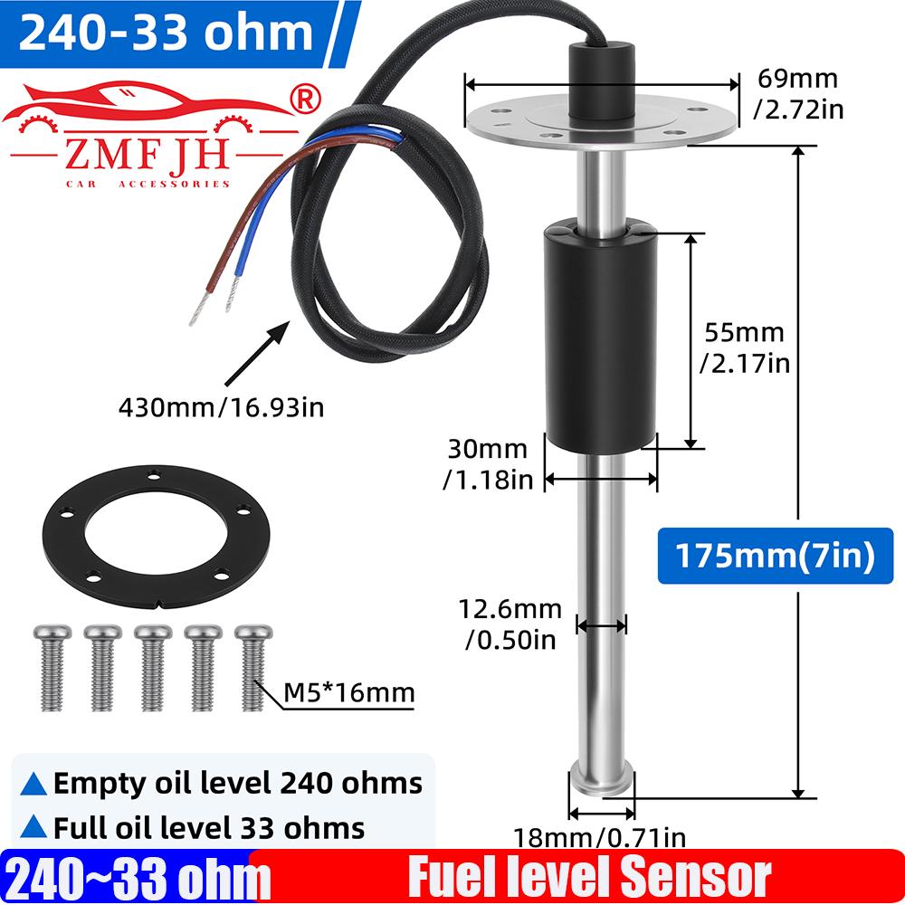 ZMFJH New 240-33OHM Fuel Level Sensor 100-600MM Oil Tank Float Level Sensor Stainless Steel Oil Liquid Water Level Sensor Screws
