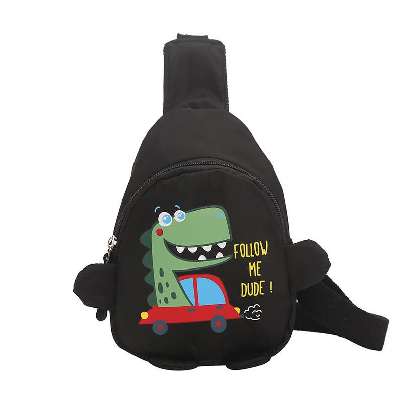 Adorable Cartoon Dinosaur Childrens Shoulder Bag Cute Soft Canvas Sling Backpack чёрный