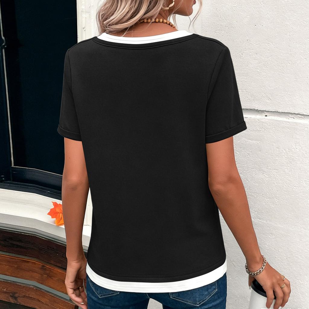 Women's Short Sleeve  Shirt R-Neck Casual Top
