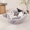 Small Animal Bedding Plush Cat Cave Bed with Ears, Enclosed Cozy Hide Bed, Non-slip Cute Ear Bottom, Warm Winter Pet Nest for Indoor Large Cats
