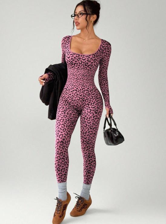 

JYL Yoga Shorts Trousers Suit Leopard Jump Long Sleeve Slim Outdoor Fitness Body S aero синього кольору