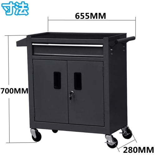 Tappros Tool Cart, 2-Tier Black Tool Cart with Drawers and Casters, Heavy-Duty Capacity Tool Cabinet, Tool Storage, Tool Dolly, Car Maintenance, Garag