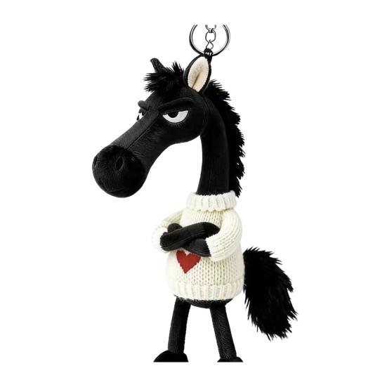 Plush Horse Keychain Soft Cute Cartoon Horse Pendant In Sweater Horse Year Mascot Charm with Keyring for Backpack Handbag Car Keys Decoration