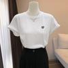 2025 New Shoulder Cotton Short Sleeve T-Shirt Women's Ins Fashion Versatile Foreign Style Age Reduction Skinny Top T-Shirt Summer