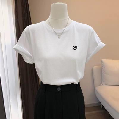 2025 New Shoulder Cotton Short Sleeve T-Shirt Women's Ins Fashion Versatile Foreign Style Age Reduction Skinny Top T-Shirt Summer