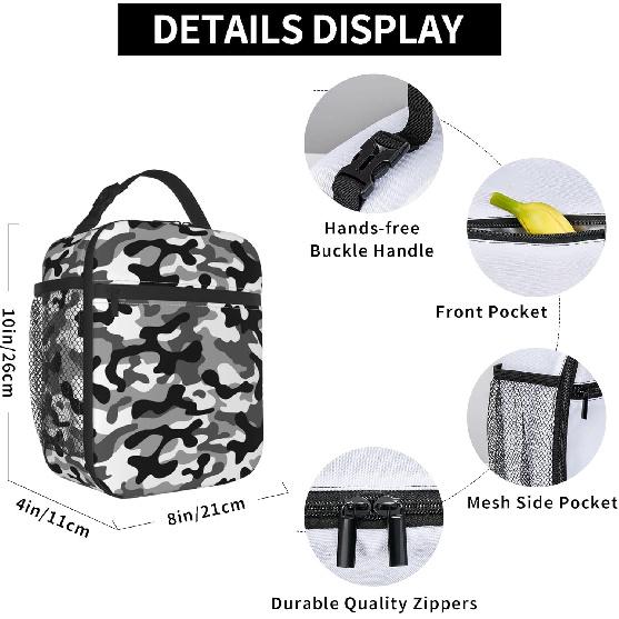 Black Camo Lunch Bags For Men Women Boys Girls Reble Tote Lunch Bags For Office Work School Picnic Camping Thermal Ulation And Cold Preservation