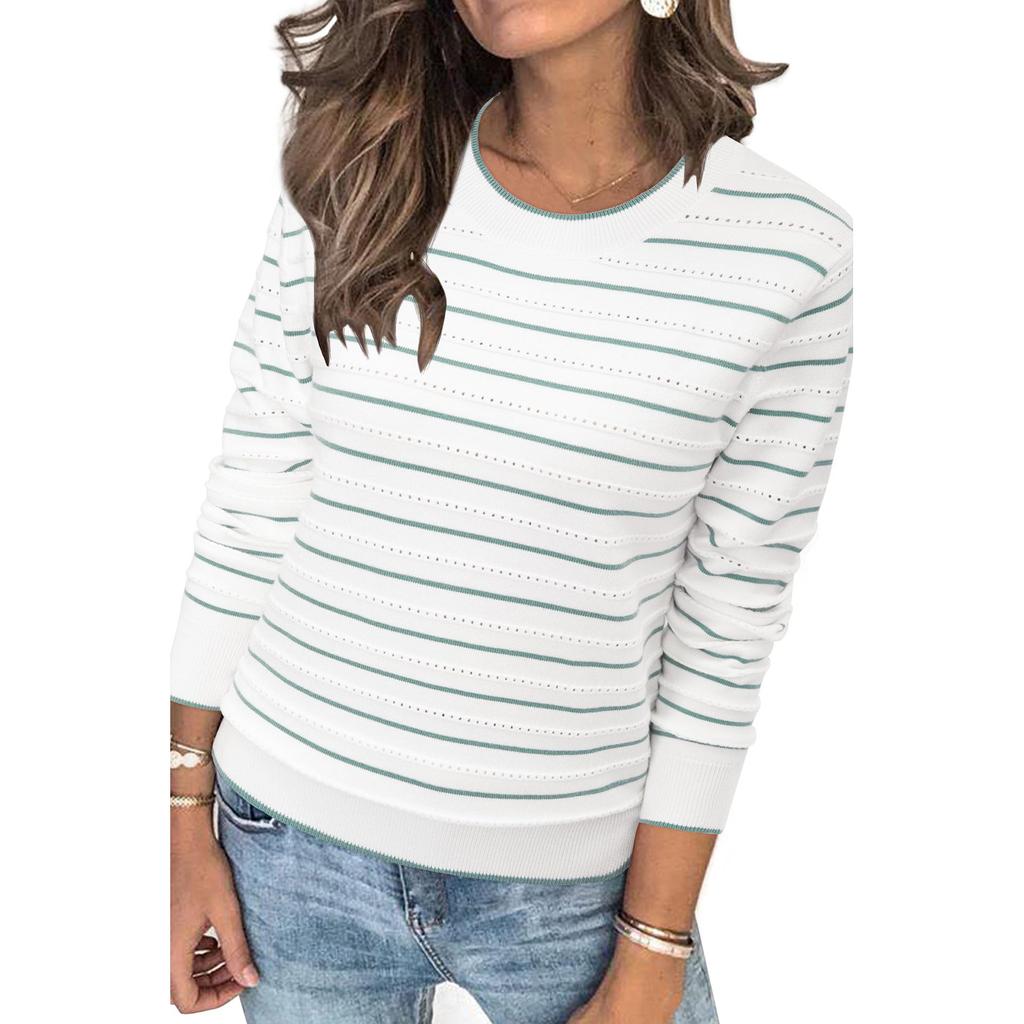 Maglione a Righe da Donna con Girocollo, Pullover Casual a Manica Lunga per l'Uso Quotidiano