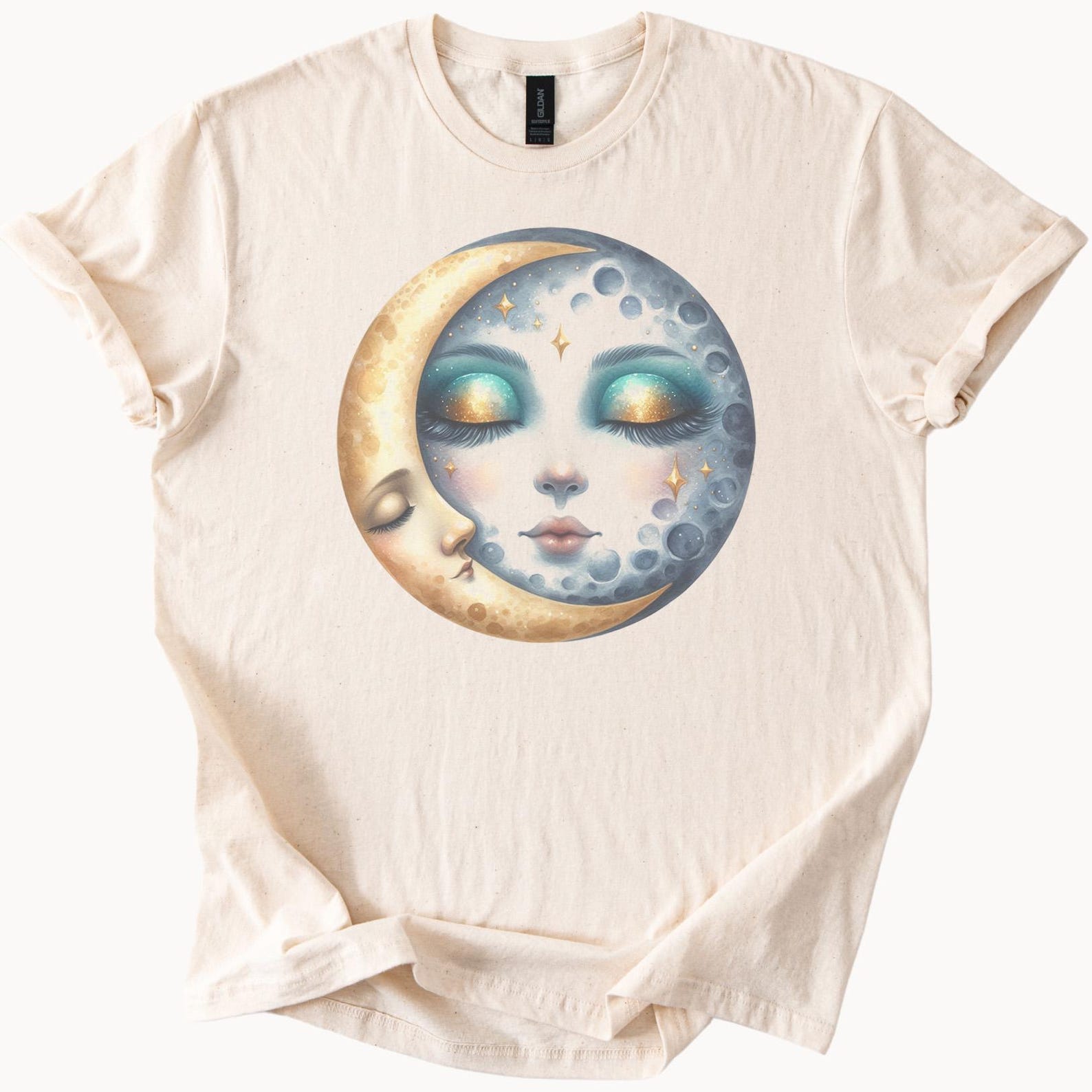 Celestial Moon Face Graphic Shirt Mystical Lunar Art Dreamy Stars Moon Phases Tee Cosmic Astrology Gift Moon Goddess Aesthetic Shirt 140