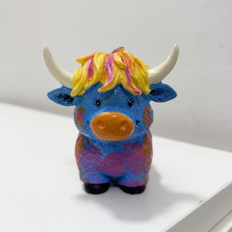 Highlands Cow Figurines Farmhouse Decors,Resins Animal Statue Table Ornament Garden Bookshelfs Decors Calf Lover Gift