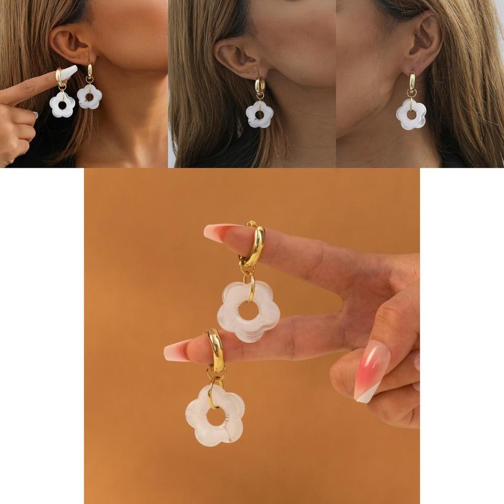 Boucles d'oreilles florales tendance en alliage et résine Design géométrique élégant pour femmes
