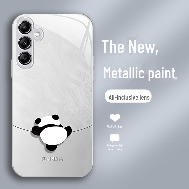 Schützende Flüssigglas-Hülle mit niedlichem Kletter-Panda-Design für Samsung A73, A20s, A51, A32, S21FE - Sturzsicher und All-inclusive-Objektiv.