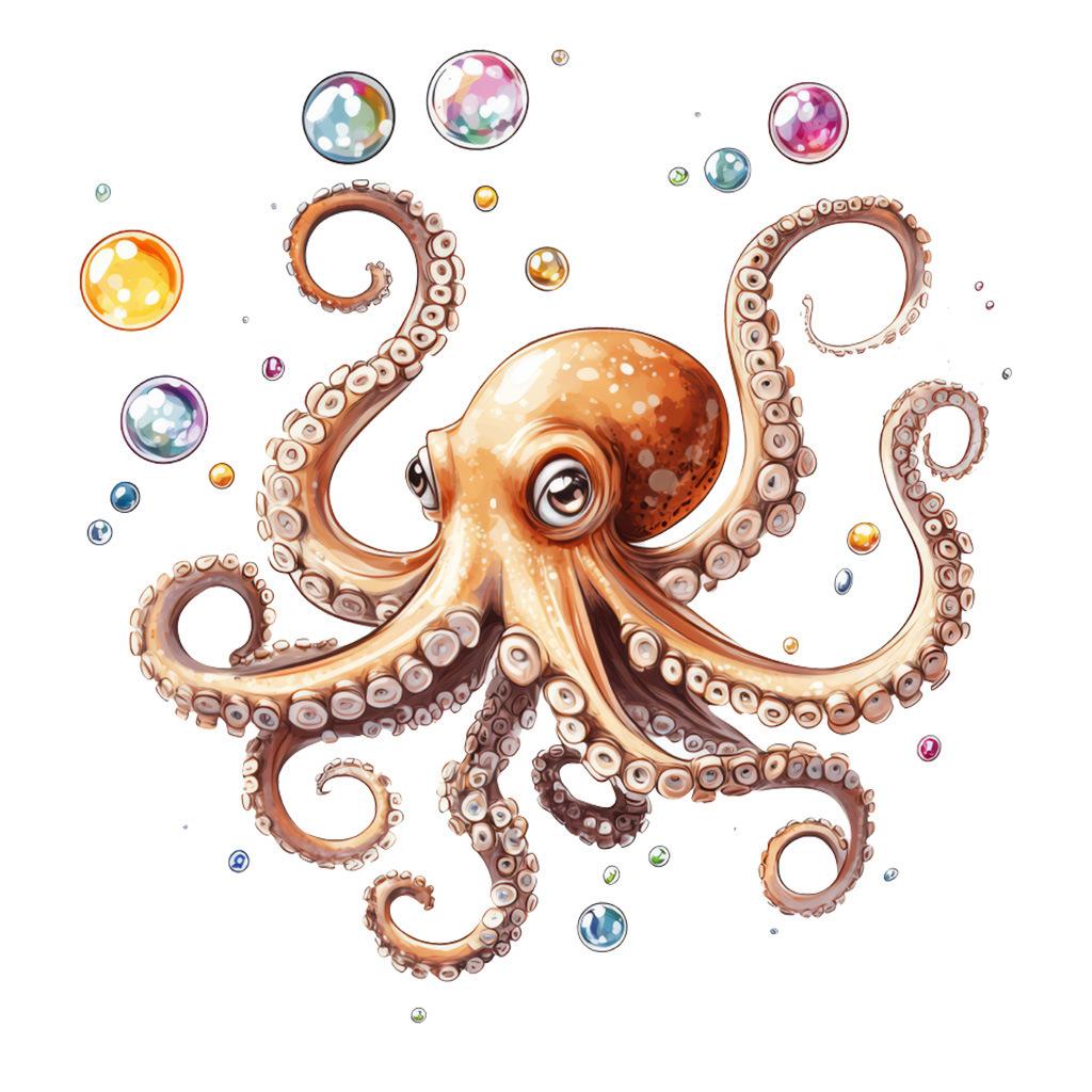 Cute Octopus and Bubbles Wall Stickers, Removable Anti-Static Waterproof Self-Adhesive PVC Decals for Kids Room Bathroom Living Room Decoration