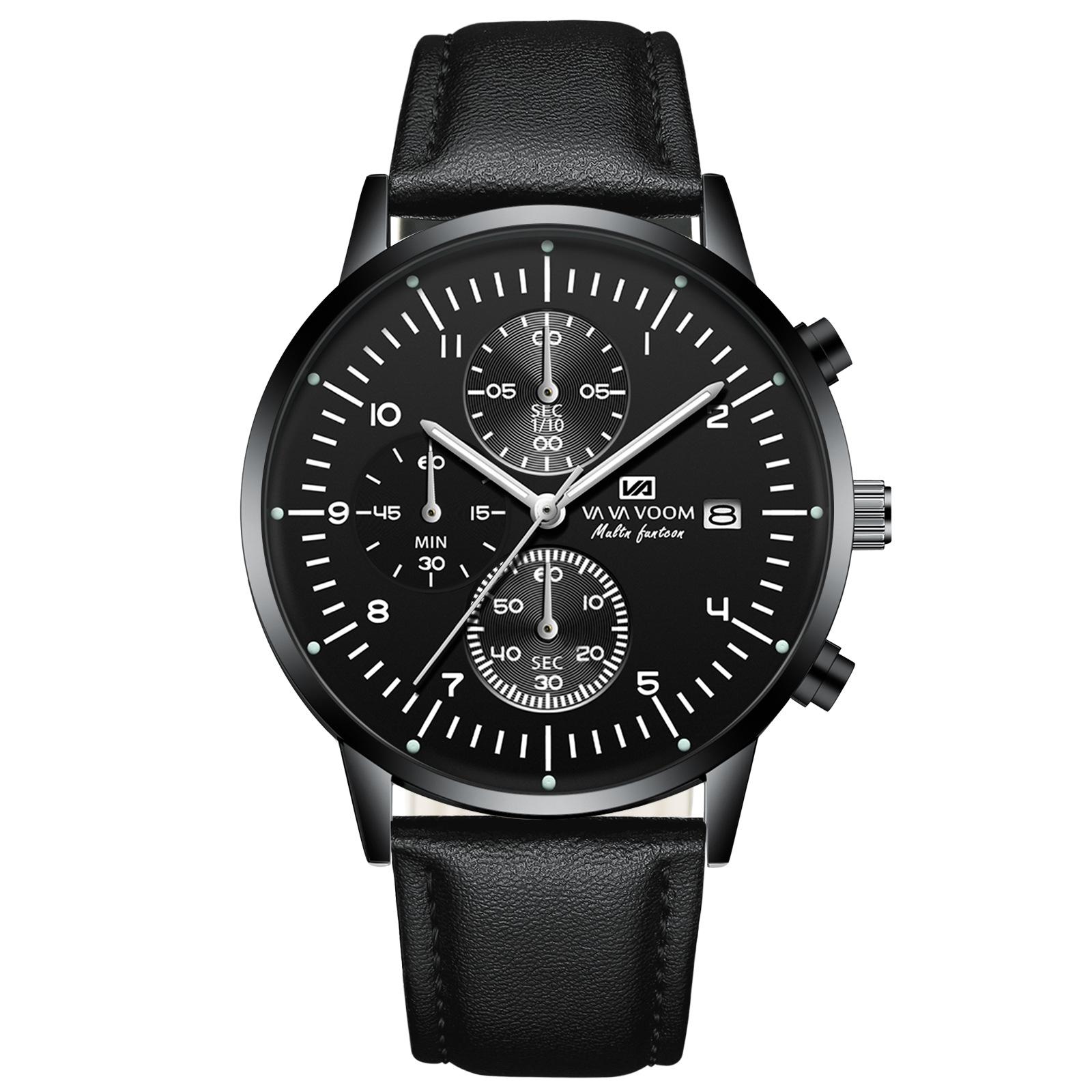 

ВА ВА ВУМ Мужские кварцевые часы Топ Мужские наручные часы Деловой Повседневный Водонепроницаемый Календарь Ремешок из нержавеющей стали Кварцевые часы Мужские наручные часы Leather Strap Watches чёрный