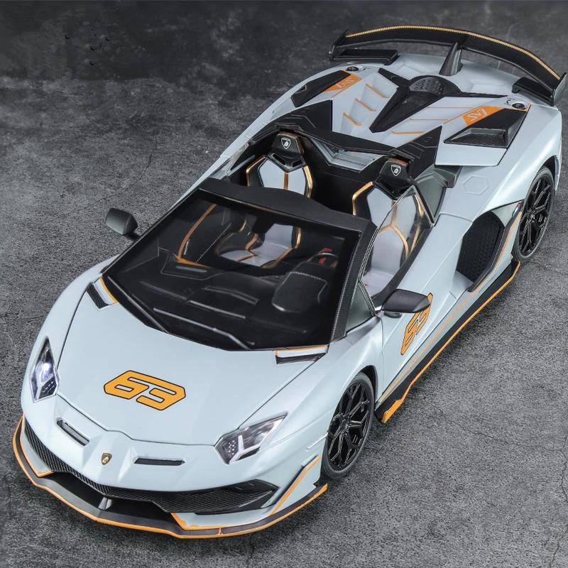 Large Size 1/18 Lamborghini Aventadors SVJ 63 Alloy Sports Car Model Diecast Metal Toy Racing Car Model Simulation Sound and Light Kids Gift