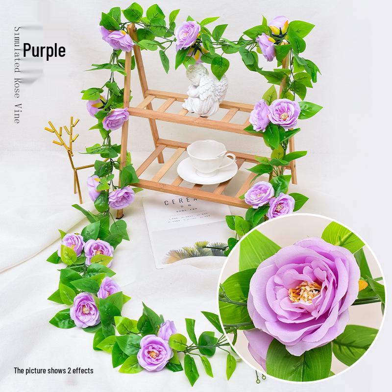 Artificial Rose Vine Ceiling Decor with Rattan for Living Room and AC Pipe Cover