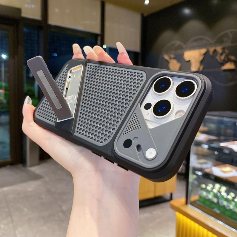 Liquid Silicone Phone Case With Built-in Kickstand Heat Dissipation Mesh IPhone 17 Pro Max 16 15 14 Series