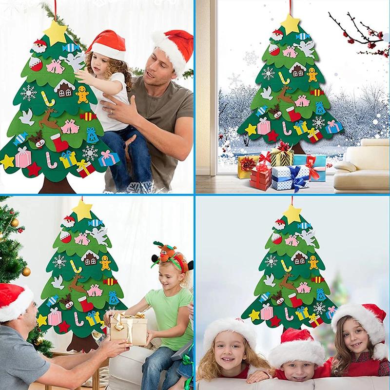 DIY Filz Weihnachtsdekorationen Weihnachtsbaum Tür Wandbehang Ornamente Filz-Weihnachtsbaum Neujahr Weihnachtsmann Weihnachten Kindergeschenke