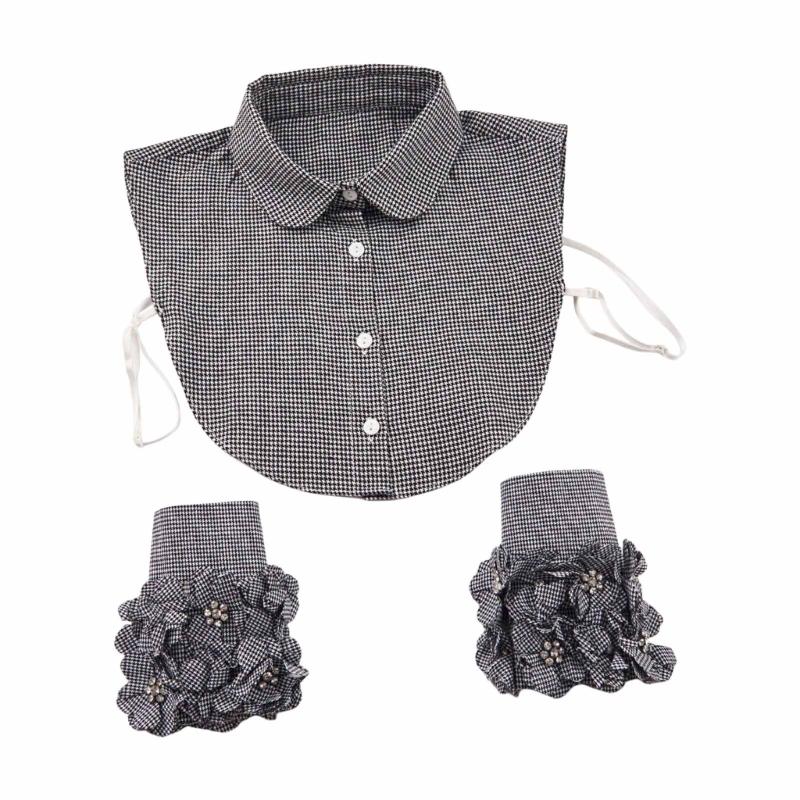 

Detachable Lapel Collar False Wristband Set Girls Collar Accessory Jeweled Collar Ancient Art Diamante False Shawl 1