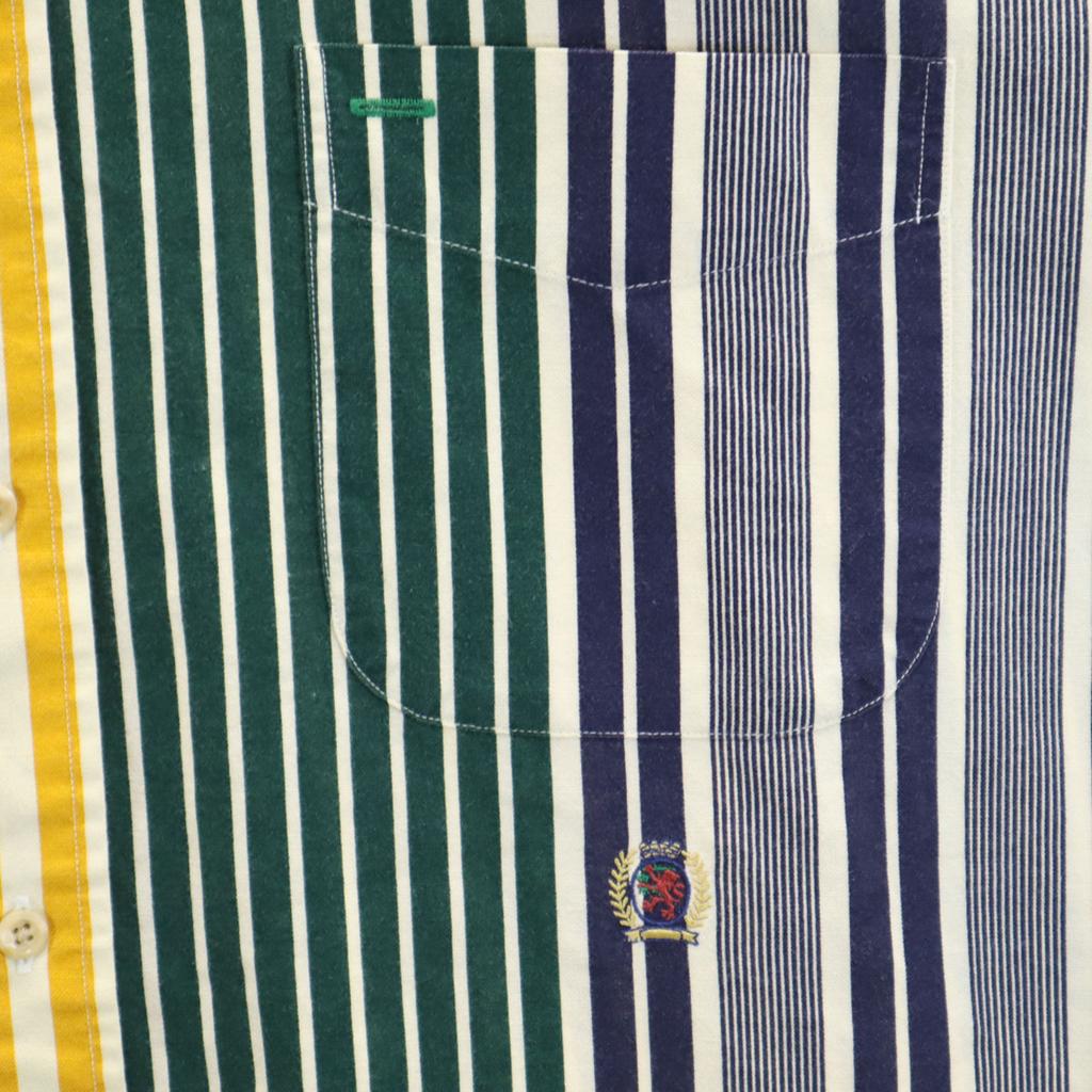 Tommy Hilfiger 90s Old Flag Tag Striped Pattern Short Sleeve Cotton Shirt Men's Used