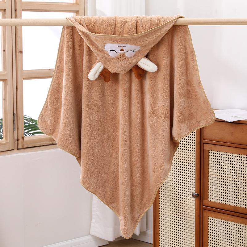 Children's Hooded Bath Poncho: Soft Coral Fleece Towel and Swaddle Blanket