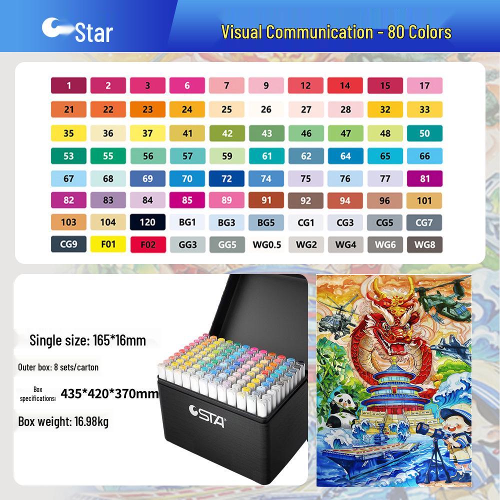 Sta 3212BR 168-Color Soft Tip Oil-Based Anime Markers Set
