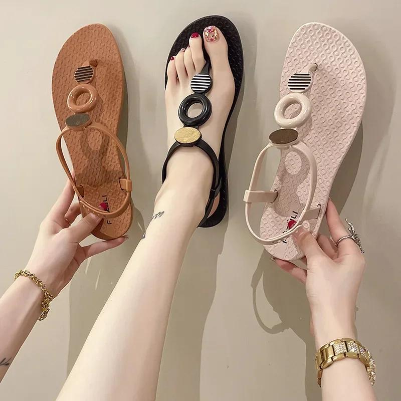 Fashion Women Sandals 2025 Summer Flat Shoes Female Bohemian Flip Flops Ladies Vacation Beach Sandales Girls Street Footwear