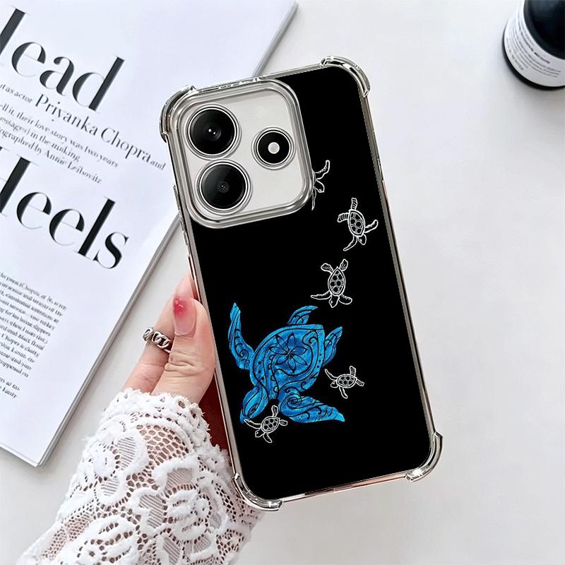 Cartoon Ocean Sea Turtle Plating Phone Case For Xiaomi Redmi Note 14 15 Pro Plus 13 12 11 11S 11T 10 9S 9 5G Anti-Fall Airabag C