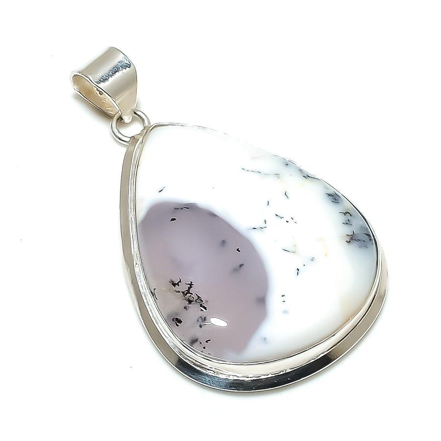 Dendrite Opal Gemstone Handmade 925 Sterling Silver Jewelry Pendant 2.25" SU-9940