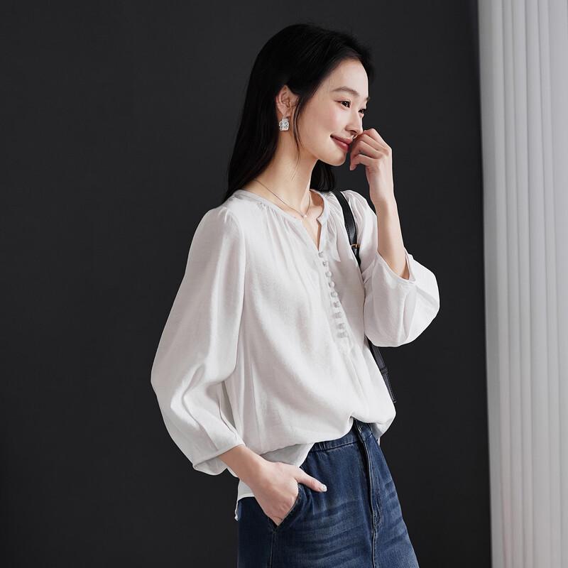 SOFSIL Women s V-Neck Seven-Quarter Sleeve Casual Shirt S