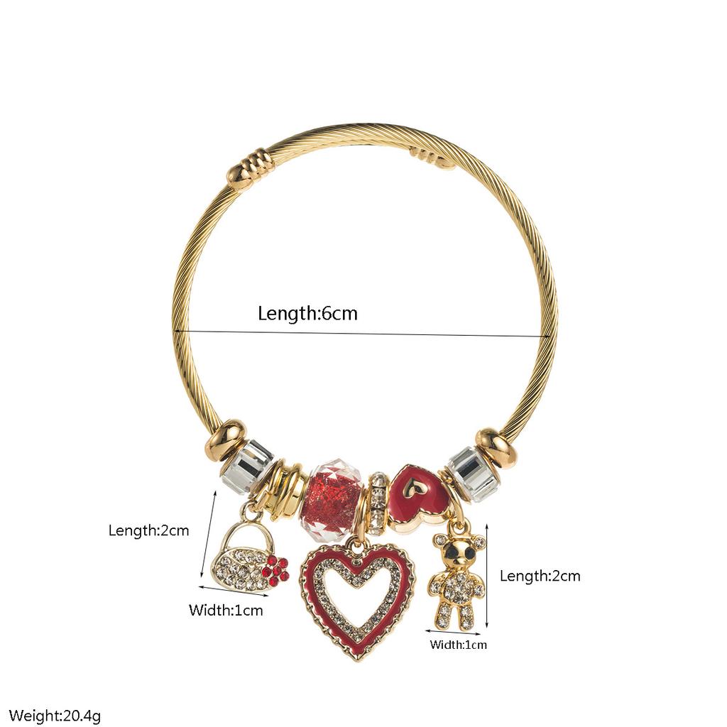 Edelstahl Perlen Bär Herz Anhänger Armband Verstellbar Vielseitiger Schmuck