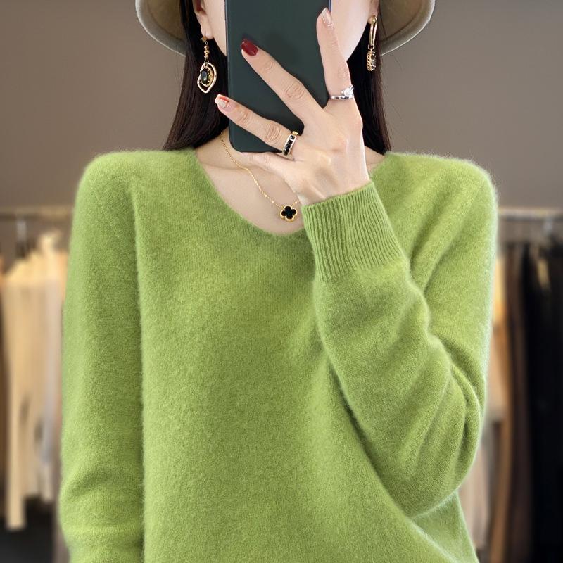 Pull Cachemire Pull Femme Tricots Col V Manches Longues Automne Hiver Mode Vêtements Basiques Hauts