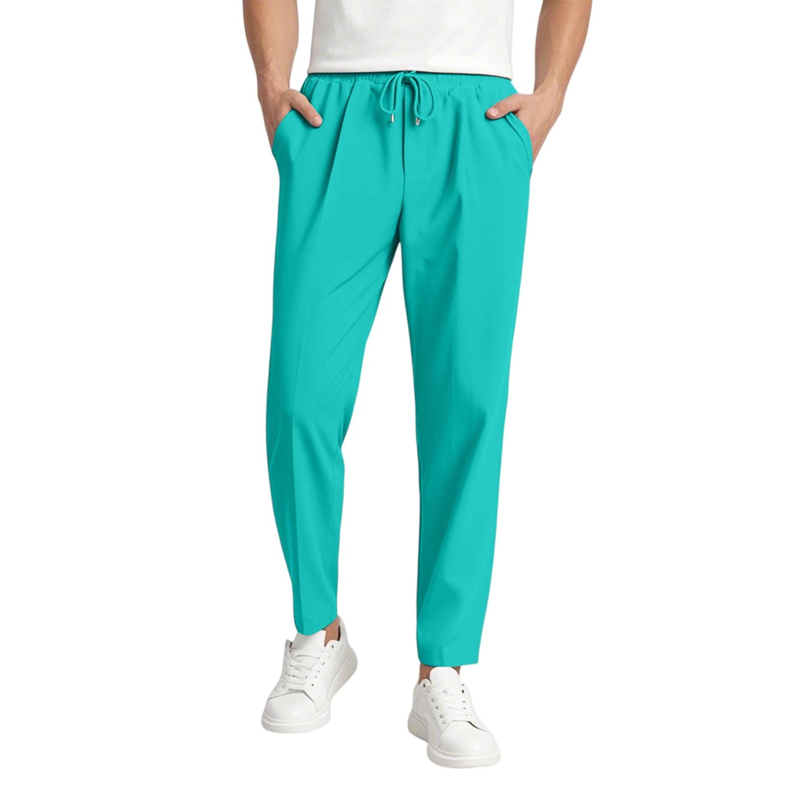 

Мужские длинные брюки с эластичным поясом, легкие и облегающие, карманы, удобные и дышащие XL циан