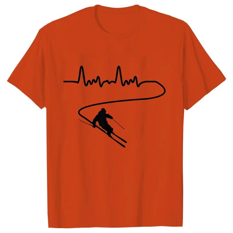 Men's Clothing Ski Skiing Heartbeat Snowboard Shirts Fashion Graphic Short Sleeve Tee O-Neck Harajuku Men Oversized T-shirt