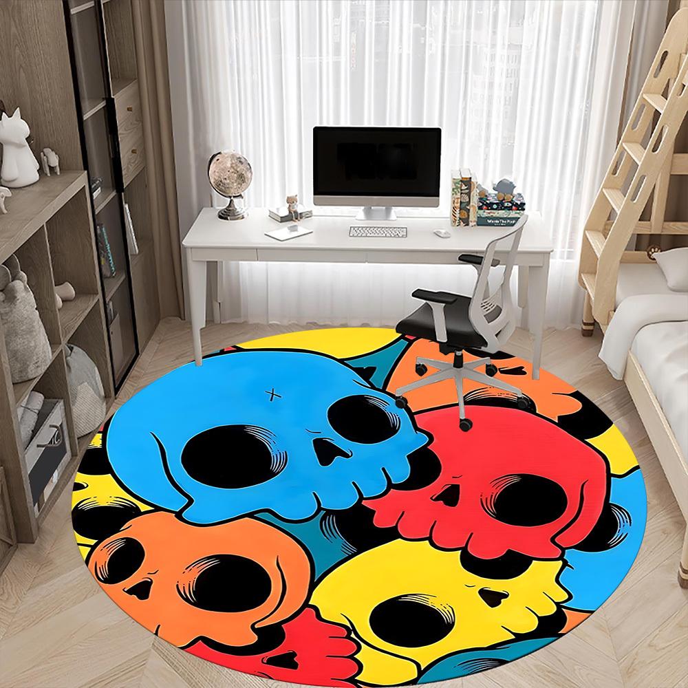 1pc Skulls Carpet, Round Non Slip Durable Large Size Office Carpet, Suitable for Office