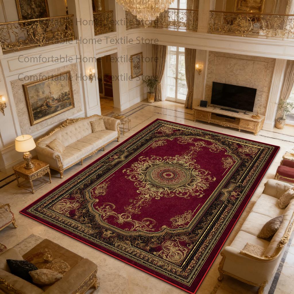 European Red Retro Large Apartment Soft Carpet Decoration Living Room Non-slip Luxury Rug Easy Clean Lint-free Coffee Tables Mat