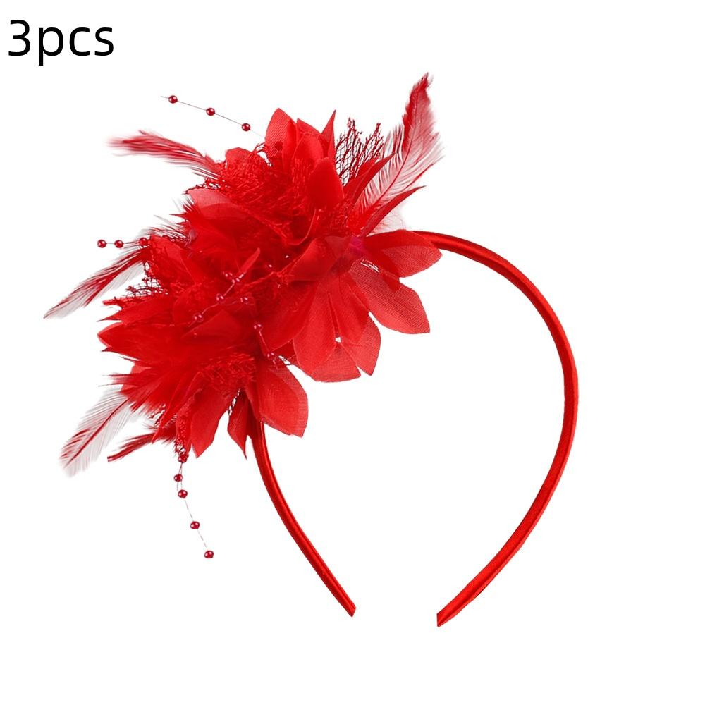 3pcs New Women Charming Fascinators Headband Flower Feather Mesh Yarn Cocktail Tea Party Alice Headwear Wedding Hair Accessories