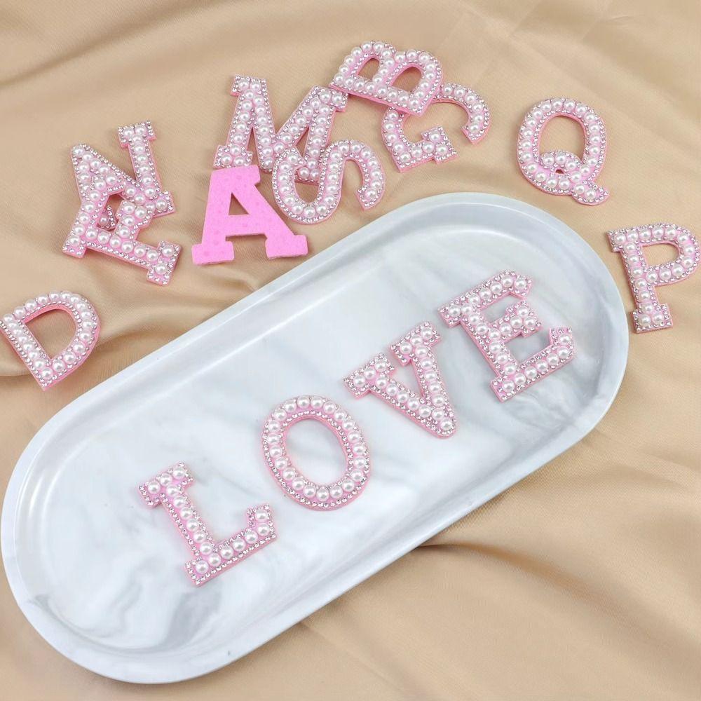 26Pcs A-Z Alphabe Rhinestone Letter Patches Beaded Pearl Alphabet Patch 26 Letter Applique Dress